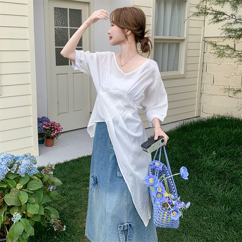 2025夏新款设计感小众上衣半身裙两件套女韩版松弛感洋气时尚套装，女装套装/套裙，2C255