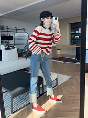 秋冬新品拼色高领宽松长袖针织衫时尚百搭显瘦毛衣，女装针织衫/毛衣，美莎羊绒