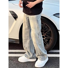 潮牌泼墨牛仔裤男女美式高街休闲长裤宽松直筒裤子K70716-P47网图，男装牛仔裤，电商B245