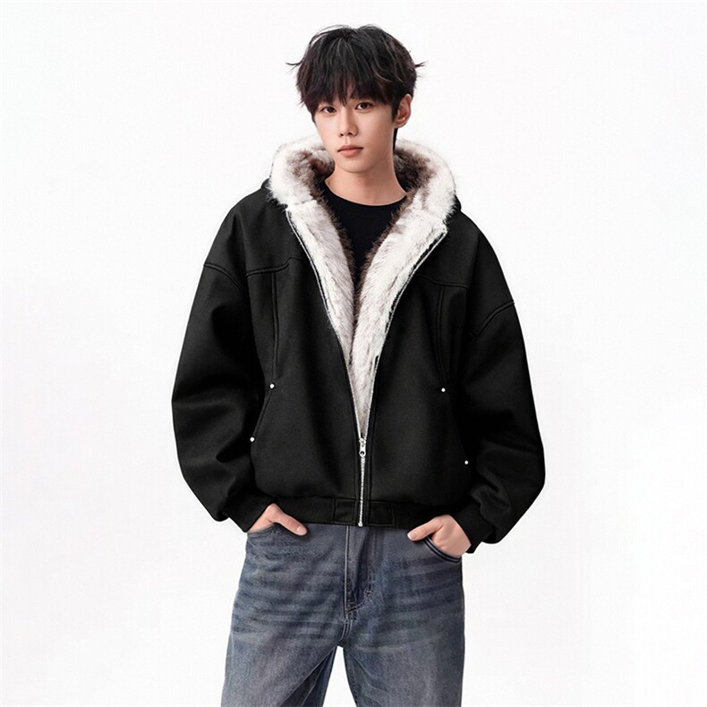 无影墙冬季鹿皮绒座山雕连帽猫耳朵男女情侣装棉服外套-A2350P80,男装棉衣,电商B241