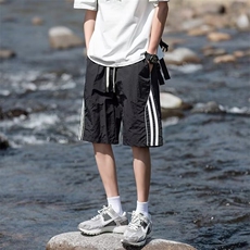 冰丝条纹运动短裤男夏季2025新款薄款速干宽松直筒男士休闲五分裤，男装牛仔裤，星座1210-1