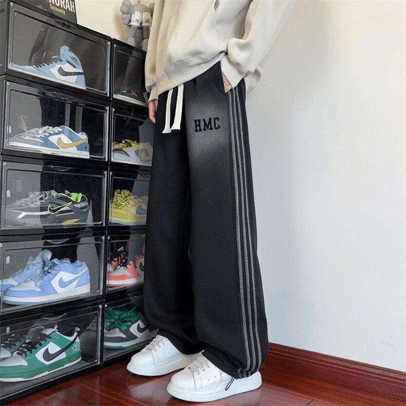 KZ12-P45加绒55休闲加绒加厚裤子男春秋冬条纹宽松直筒运动卫裤,男装休闲裤,星座215-1