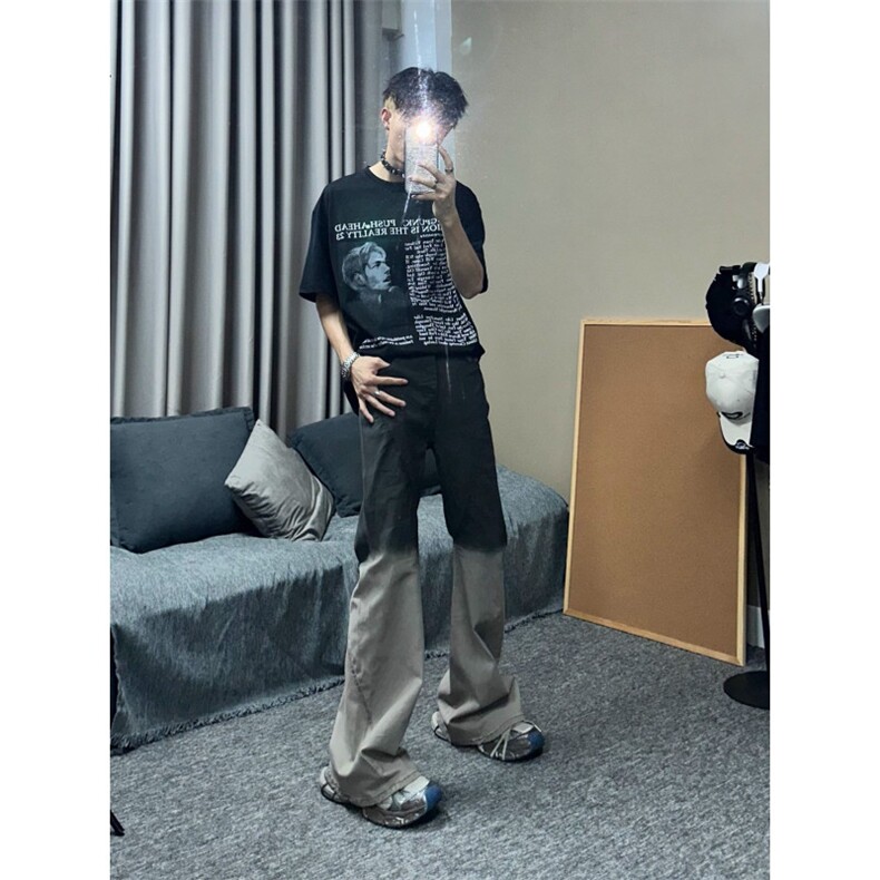 高街ro渐变小众暗黑飘带水洗拖地牛仔裤喇叭紧身显瘦堆积裤子,男装牛仔裤,星座601-1