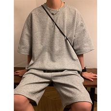 TZ83132/P65夏季新款提花短袖短裤t恤休闲宽松大码两件套套装男，男装休闲套装，电商A141