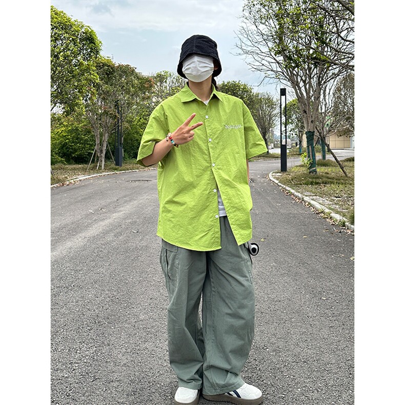 夏季新款速干短袖刺绣衬衫潮流港风宽松百搭男半袖CS285-P35,男装T恤,星座301C-5