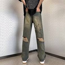 青春流行ins男原宿美式vibe裤子直筒水洗拉链牛仔裤潮K729P43，男装牛仔裤，星座1116-2