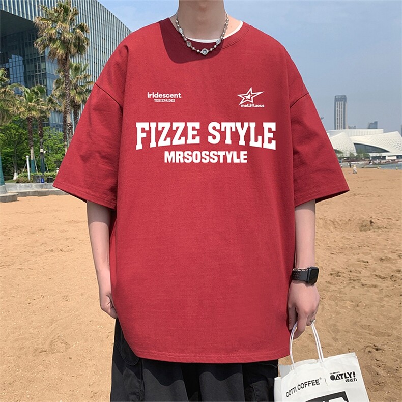 T788大码宽松纯棉运动圆领体恤衫oversize短袖T恤男重磅T,男装T恤,星座304A-1