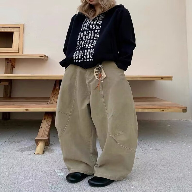 美式复古简约廓形弯刀牛仔裤女春秋款街头宽松阔腿裤坠感镰刀裤子,女装休闲裤,星座218-8