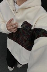 WY10096-P55摇粒绒撞色拼接保暖连帽小众卫衣，男装棉衣，电商A059
