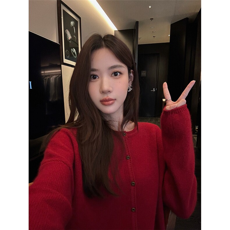 宽松休闲百搭显瘦软糯圆领针织开衫2024年秋季,女装羊毛衫,特麦惠羊绒