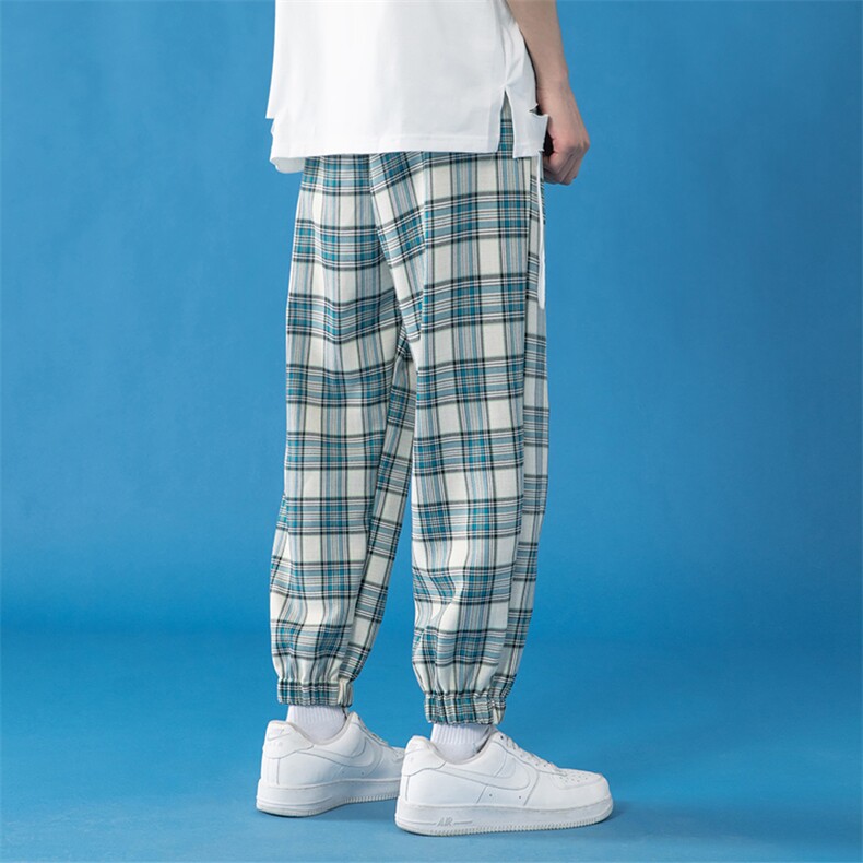 格子子裤子港风hiphop时尚中性风抽绳束脚裤休闲长裤 KZ0009-P45图片