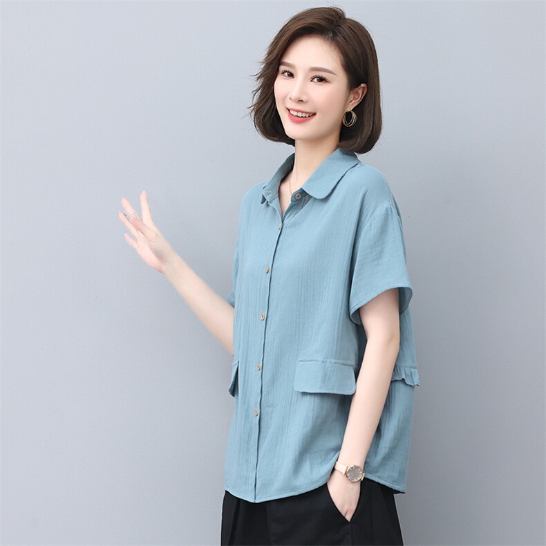 2022夏季新款女装宽松短袖衬衫舒适透气百搭上衣,女装衬衫,悦见她