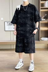 港风套装男宽松满天星扎染短袖T恤短裤休闲套装TZ6632-P55，男装休闲套装，星座310B-3