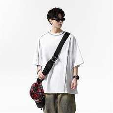 美式复古高级感短袖T恤男女宽松明线设计半袖T3608-P25【特价】，男装T恤，电商A007