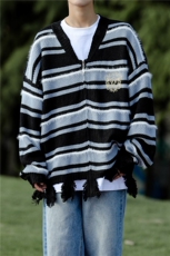 秋冬季新款美式复古条纹破坏感针织衫男女宽松休闲情侣开衫毛衣潮，男装针织衫/毛衣，星座302B-2