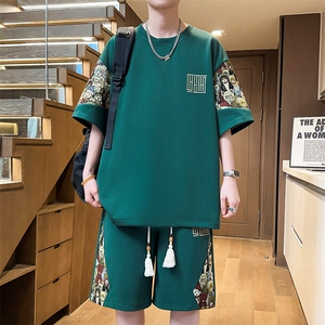 夏季薄款男式休闲运动套装刺绣小熊短裤T恤一套A266-TZ8858-P50图片