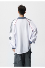 可二开美式POLO衫大码M-5XL拼接V领球衣长袖T恤男CX78111P45控69，男装Polo衫，星座226-1