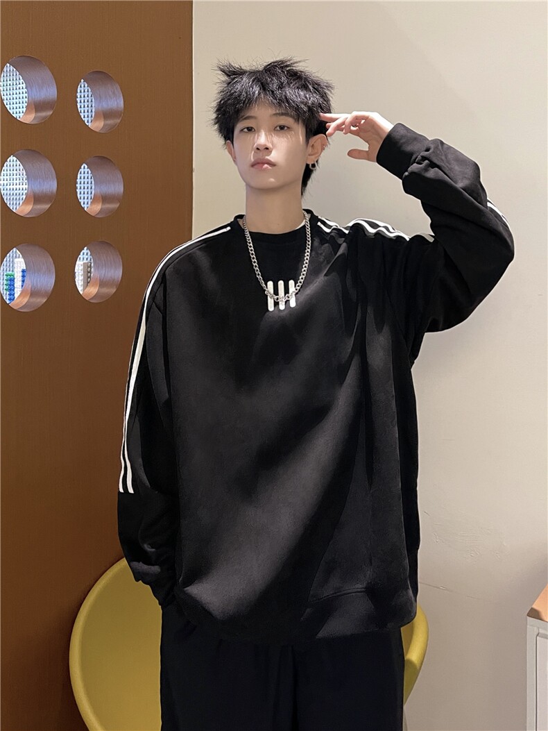 美式麂皮绒卫衣男复古条纹套头上衣宽松外套618A-WY05-P55控68,女装短外套,星座914-4