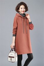 2022年绣花抽绳连帽简约套头中长款加绒卫衣，女装卫衣/绒衫，依倍林