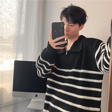 美式复古条纹撞色圆领毛衣男女秋冬新款情侣百搭针织衫MY003-P55，男装针织衫/毛衣，星座308B-1