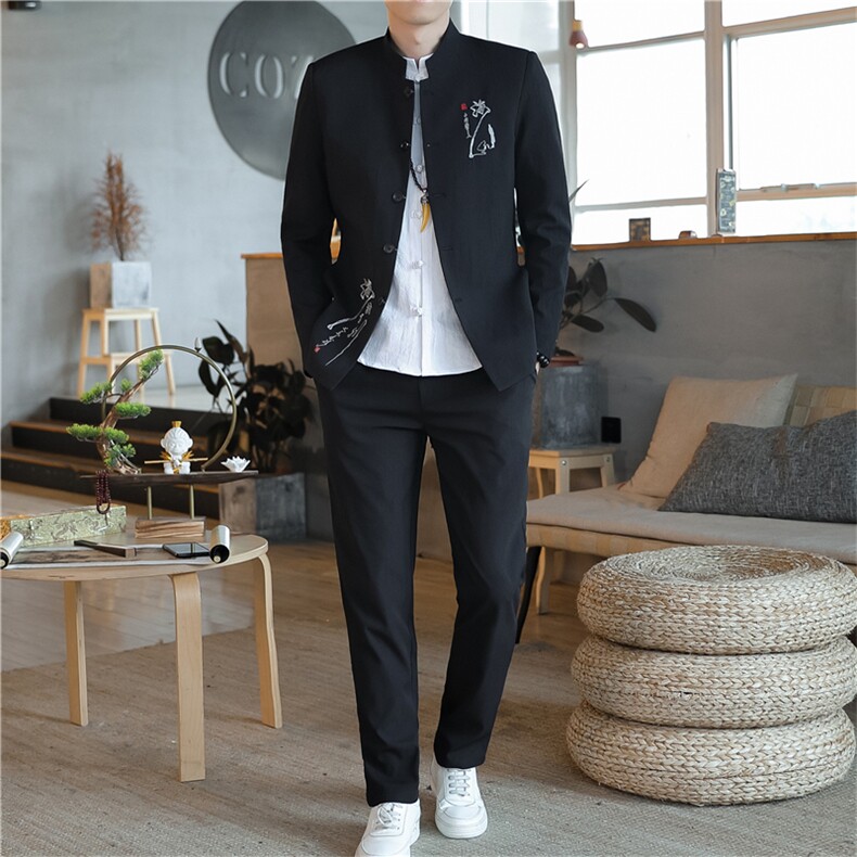 秋季中山装西服套装男士唐装两件套风外套A334-TZ810-P130，男装民族服装，电商B339(原A334）