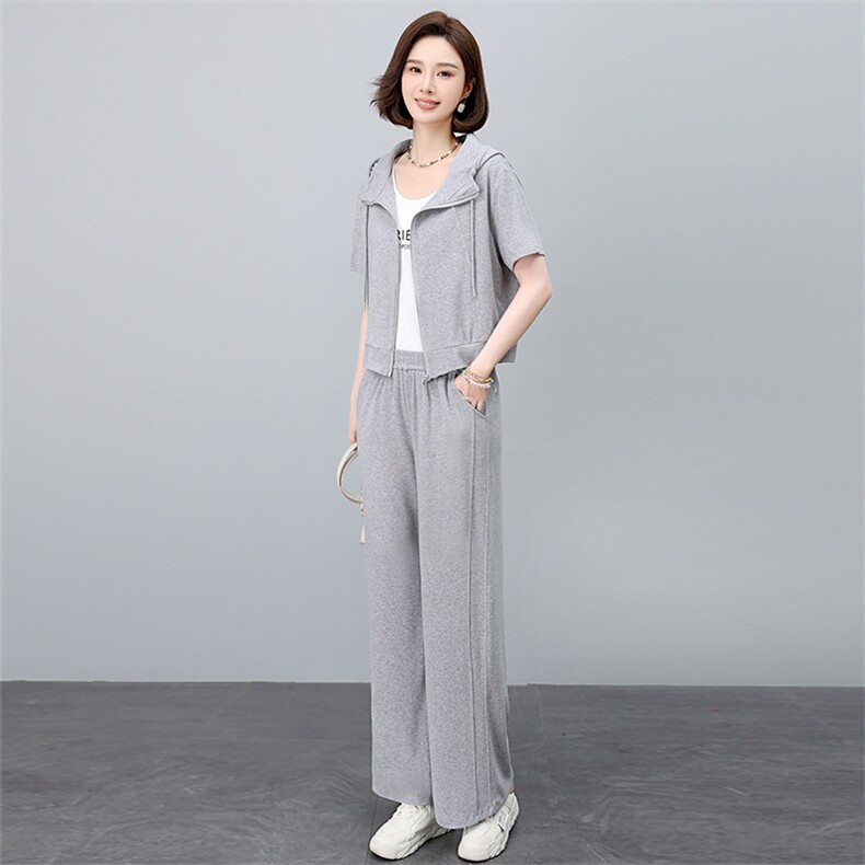 时尚休闲运动套装女2025夏季新款中年妈妈洋气减龄连帽卫衣两件套,女装套装/套裙,依恋蒂丝