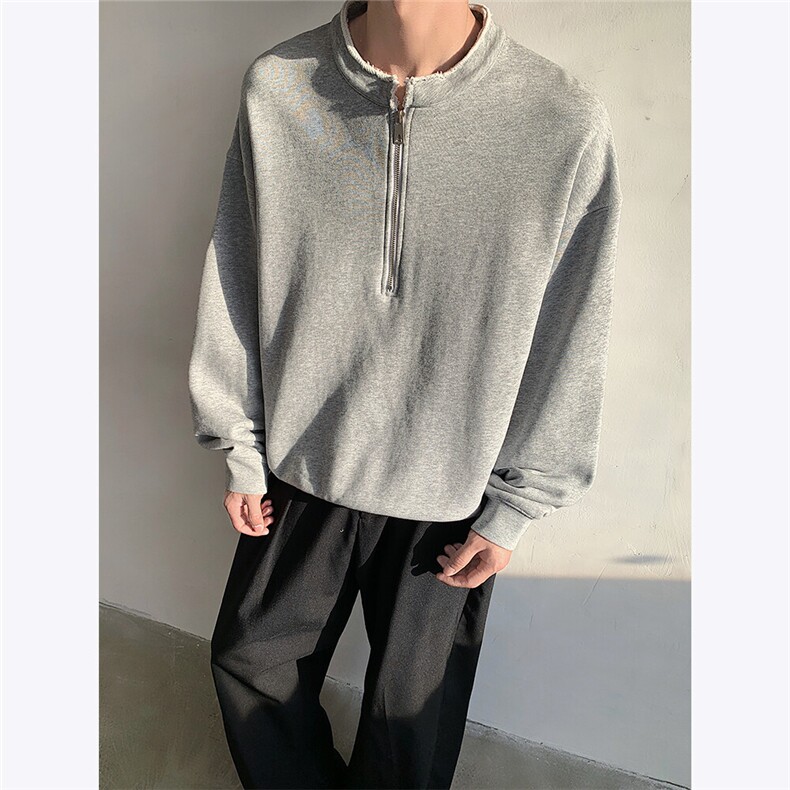 春装新款400克美式复古水洗宽松短款套头半拉链卫衣男外套潮P68,男装卫衣,电商C306-1