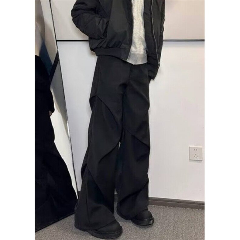 小众褶皱拖地微喇休闲裤高级感宽松直筒垂感黑色西裤男KY58,男装休闲裤,星座1116A（原606A-3）