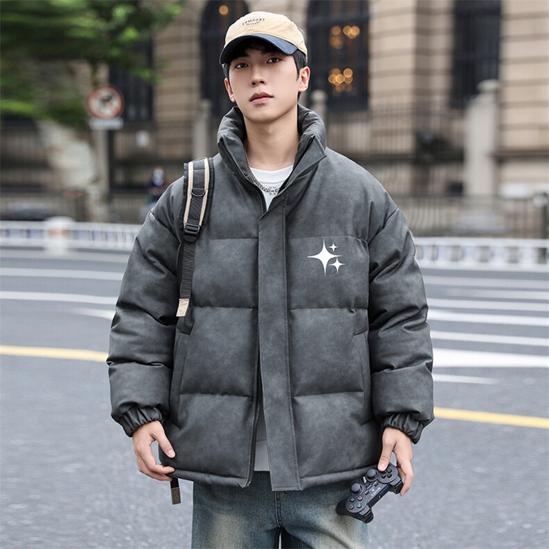 港风冬季新款棉衣男印花宽松PU皮立领面包服大码外套男MY625-P128,男装棉衣,星座505-3