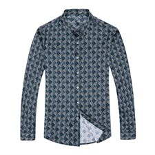 正品2023年春秋季衬衫男装长袖薄款印花中年免烫透气衬衣，男装衬衫，电商B212（原钱塘6029）