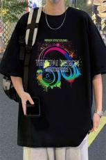 彩色涂鸦短袖t恤男夏季2025新款青少年潮牌重磅宽松休闲半袖体恤T，男装T恤，星座304A-1