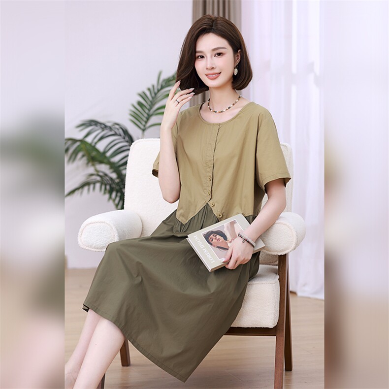 叶笙衣夏季新款宽松显瘦拼接连衣裙简约百搭气质女装舒适透气面料,女装连衣裙,叶笙衣