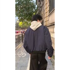 美式高街复古老钱风薄款夹克冲锋衣男女纯色休闲宽松boxy飞行外套，男装夹克，电商A443