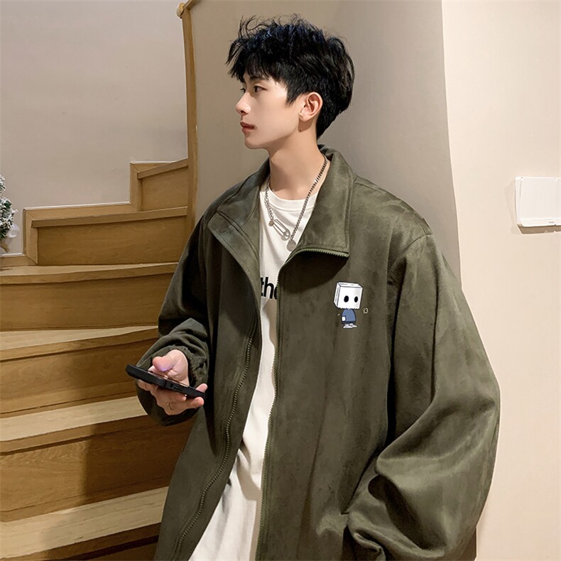 麂皮绒夹克男大码立领褂子外套JK85400-P68加绒款-P78,男装夹克,电商A040