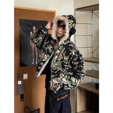 网图有货美式迷彩复古毛领棉服外套男连帽座山雕夹克J219-P115，男装夹克，星座1505
