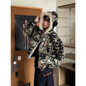 网图有货 美式迷彩复古毛领棉服外套男连帽座山雕夹克 J219-P115图片