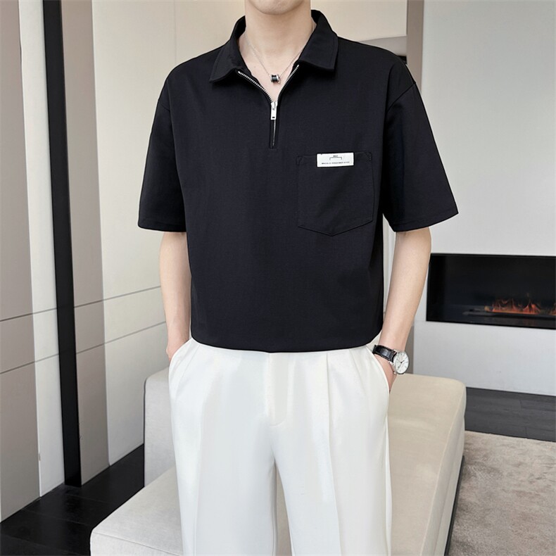 2023新款夏季轻熟风POLO衫半袖休闲百搭潮流拉链上衣T恤T2313-P50,男装T恤,电商A413