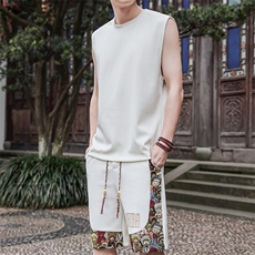 背心两件套夏季刺绣短裤休闲运动套装青年拼接潮A266-TZ3308-P46，男装牛仔裤，电商A266