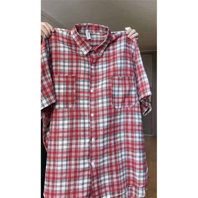 美式复古格子短袖衬衫夏男女宽松潮流小众休闲半袖衬衣CSD03P35,男装T恤,电商D256-1(原A064-1)