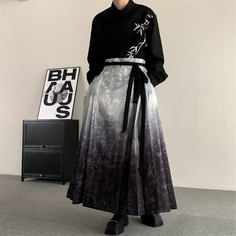 夏季新中式马面裙无性别日常改良汉服唐装汉服山本耀司裙裤男女,男装民族服装,星座909