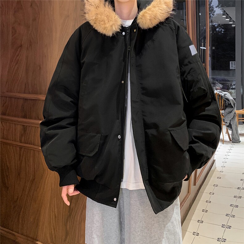 冬季复古棉袄派克服宽松大码可拆卸毛领棉衣外套A0173080P145,男装棉衣,电商A017