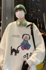 港风23新款秋季时尚百搭宽松卡通印花套头毛衣TPM6841P40控68，男装针织衫/毛衣，电商A268A