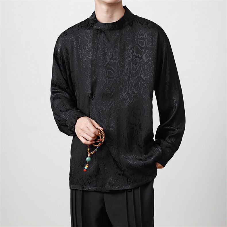 秋季新品（八旗都统）新中式潮丝绸衬衫改良唐装盘扣外套30513,男装衬衫,星座305A（原312A-1）
