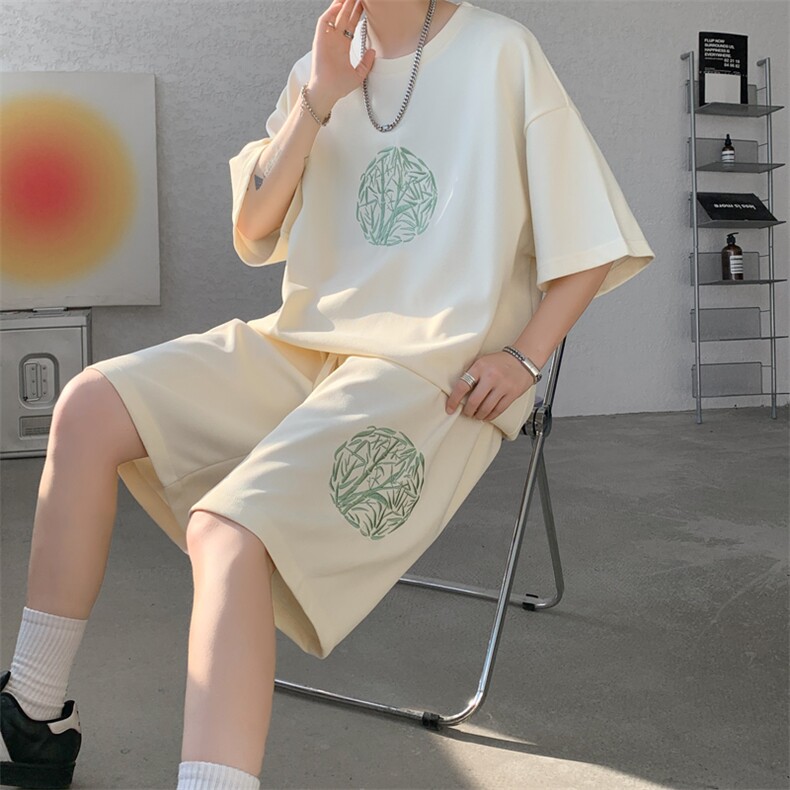 量大优 供视频 菠萝格套装刺绣短袖短裤男大码M-5X TZ27-特P48图片