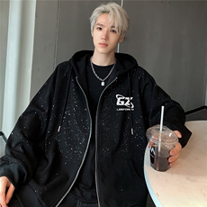 满天星开衫连帽卫衣男春秋季软金属字母印花拉链外套JK203-P78，男装卫衣，电商C307