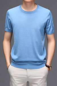 M916050 2021夏季新款桑蚕丝T恤衫男纯色透气短袖白搭男装图片