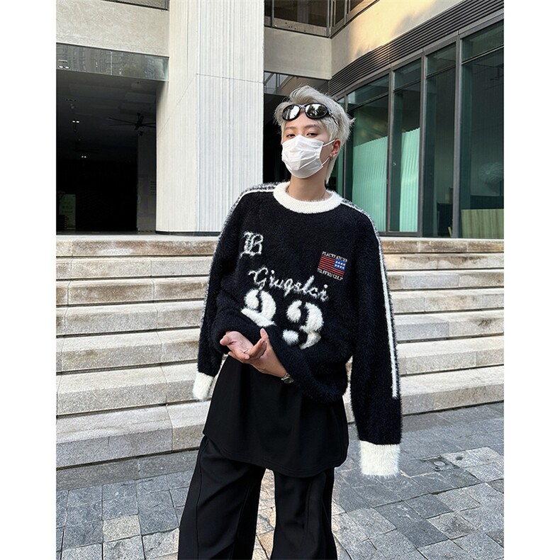2024新款美式复古高街运动休闲毛绒毛衣针织衫潮牌现货W8452-P55,男装针织衫/毛衣,星座512-4