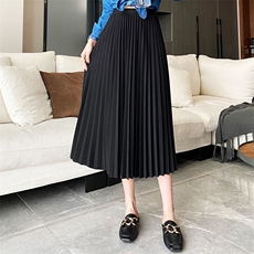 百褶裙女半身裙中长款高腰a字裙2025春秋新品遮胯松紧腰显瘦百搭，女装半身裙，灵动羽绒服工厂