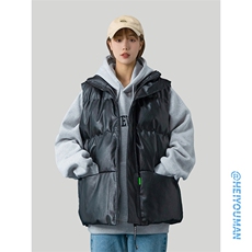 美式复古PU皮马甲棉服男女冬季潮牌宽松加厚立领坎肩外套HY22P85，男装棉衣，电商A102B