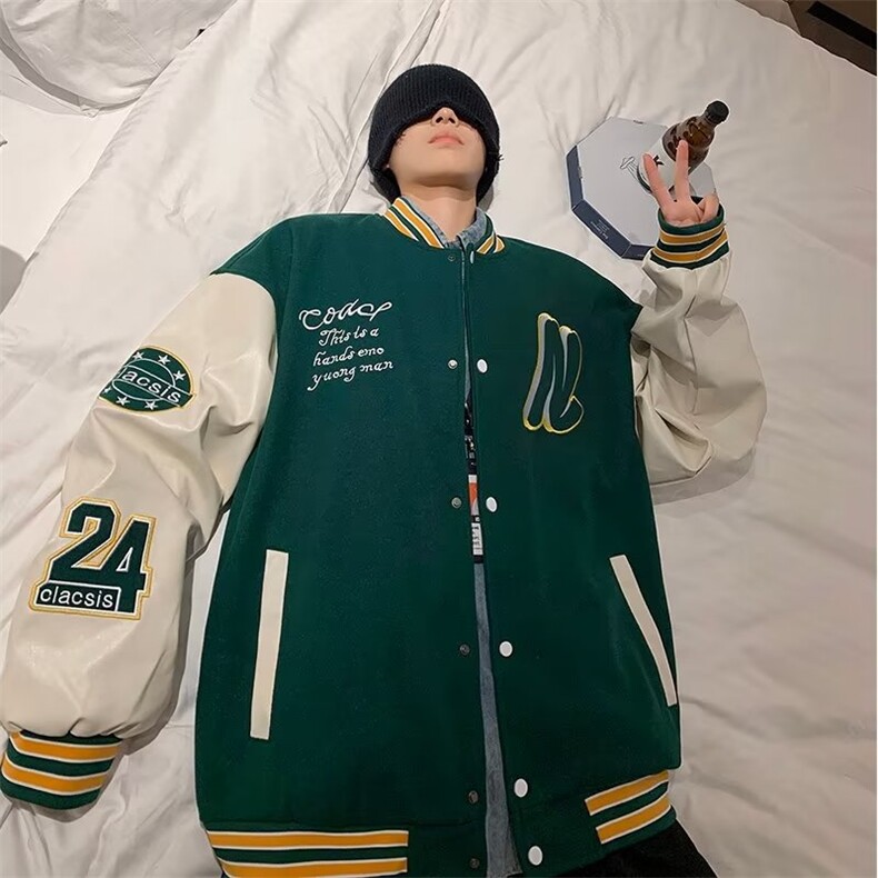 男秋季外套潮牌街头毛呢拼皮棒球服夹克Z901P55,男装夹克,星座1116-2